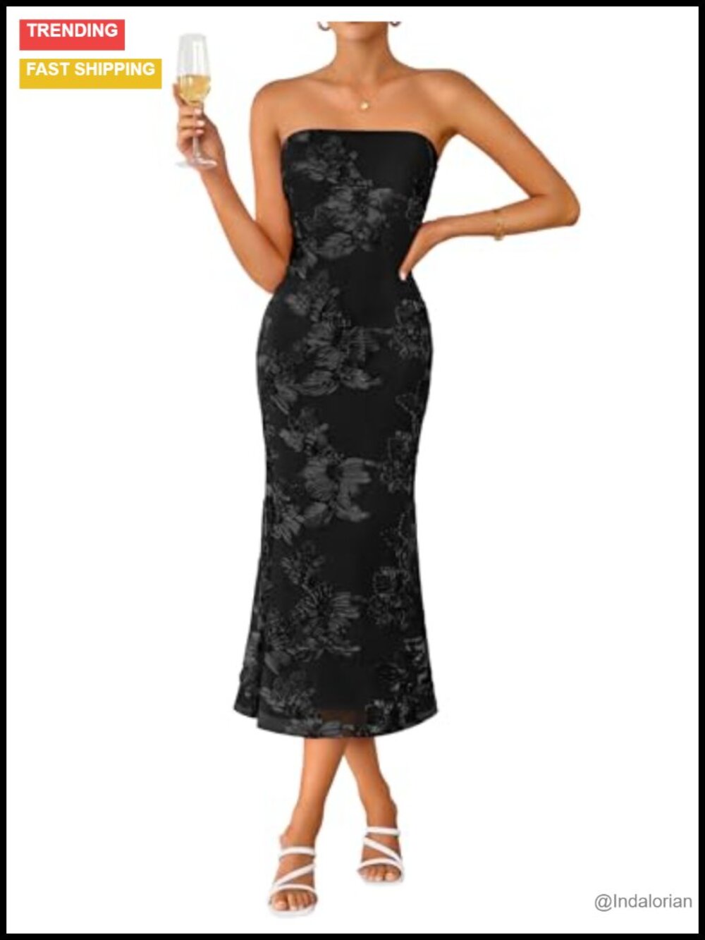 ZESICA Strapless Floral Mesh Midi Dress Women Formal Cocktail Dress